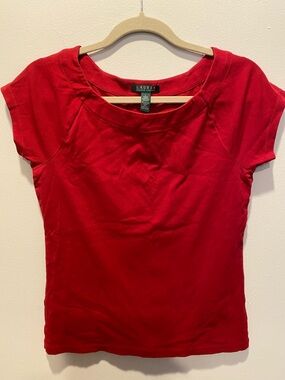 Lauren Ralph Lauren Bright Red Short Sleeve Scoop Neck Tee size Large
